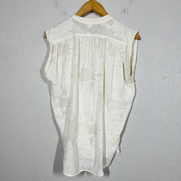 Rebecca Taylor Silk Floral Top V Neck Ivory White Embossed Snap Pleat - 4 - Picture 6 of 6